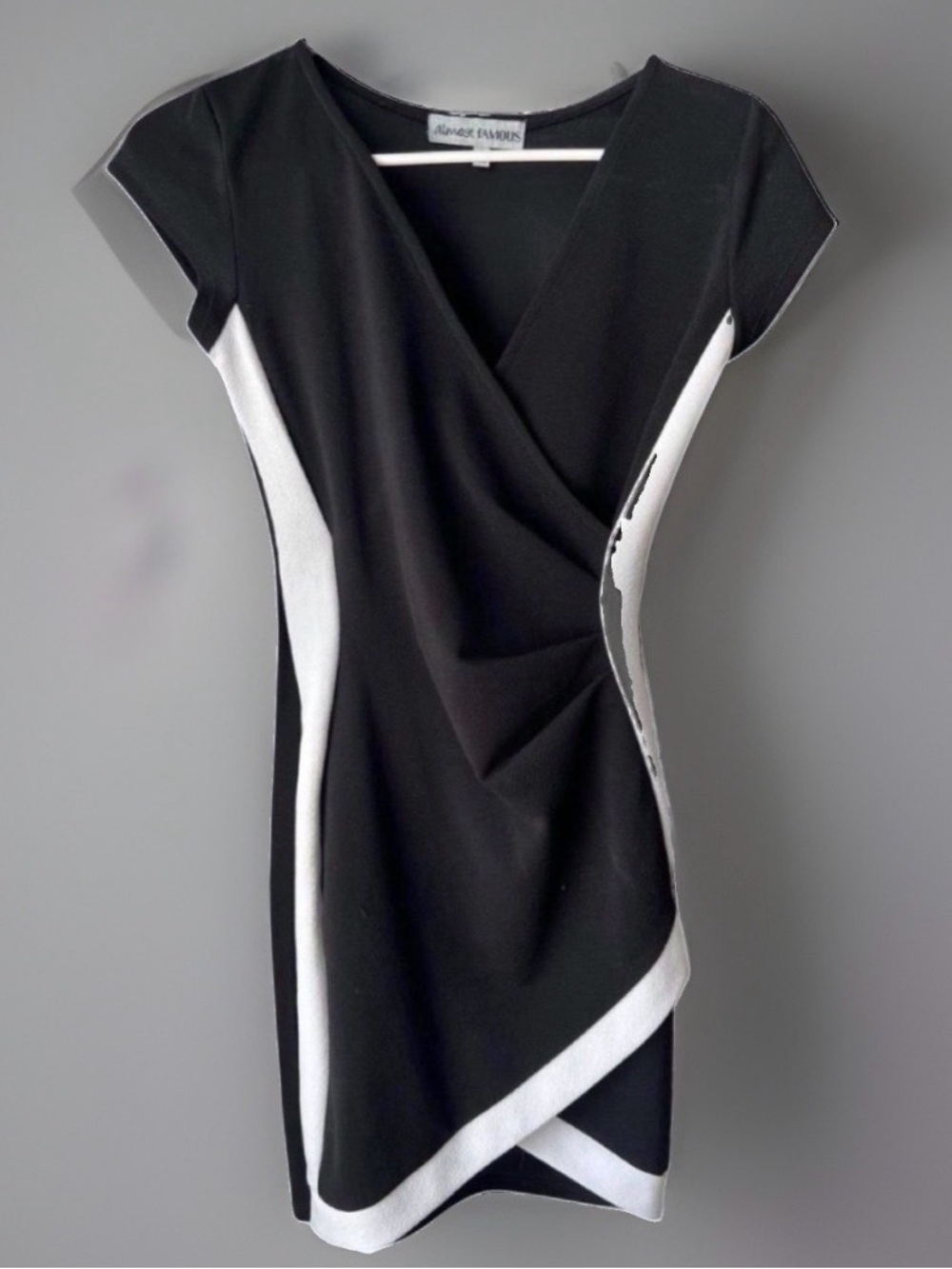 Almost Famous Y2K Dress S Cap Short Sleeve Sexy Wrap Tulip Hem Whimsigoth Black